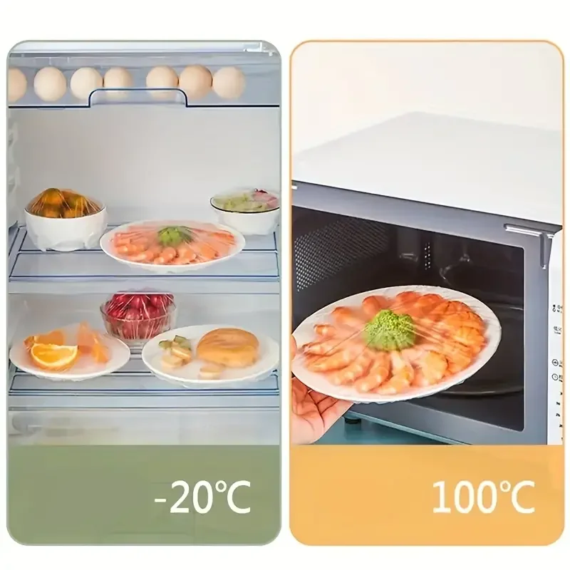 100pcs 일회용 식품 커버 Saran 랩 창자 커버 식품 등급 신선 유지 비닐 봉투 주방 보관 액세서리
