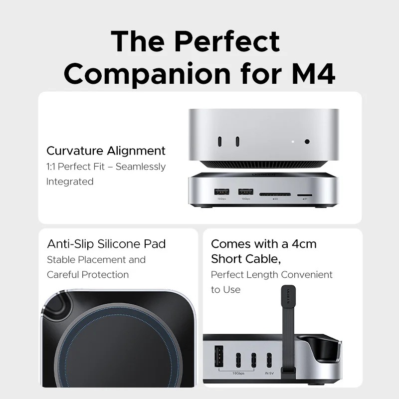 Mac Mini M4 M4 Pro M.2 NVMe SSD 8TB 최대 10Gbps USB-A&C 포트 SD&TF 170MB/s USB 분배기 도크용 UGREEN USB 허브 도킹 스테이션