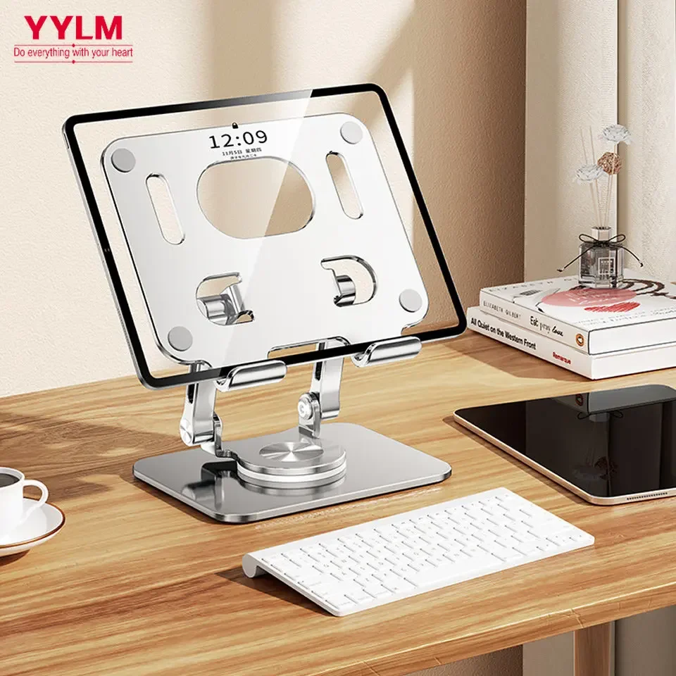 360 °   iPad용 회전 태블릿 ​​스탠드, 조절 가능한 접이식 태블릿 홀더, iPad Pro/Air/Mini와 호환되는 알루미늄 전화 스탠드