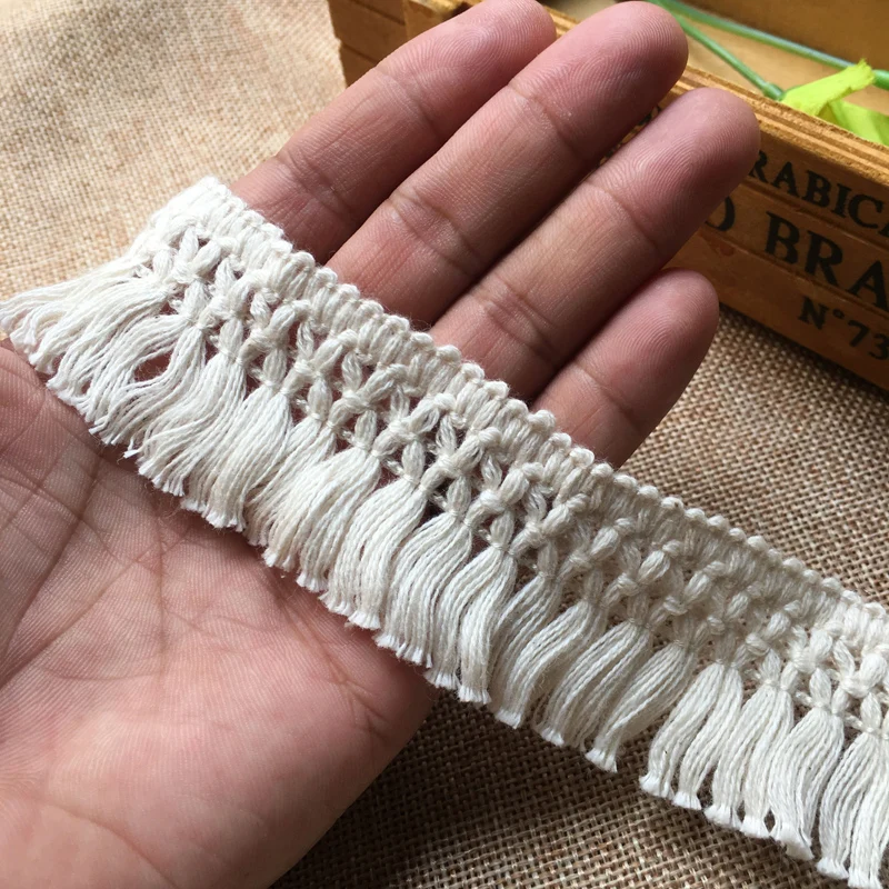 3.5CM 와이드 화이트 베이지 코튼 스레드 3D 레이스 패브릭 직조 리본 술 DIY 재료 커튼 의류 액세서리 장식
