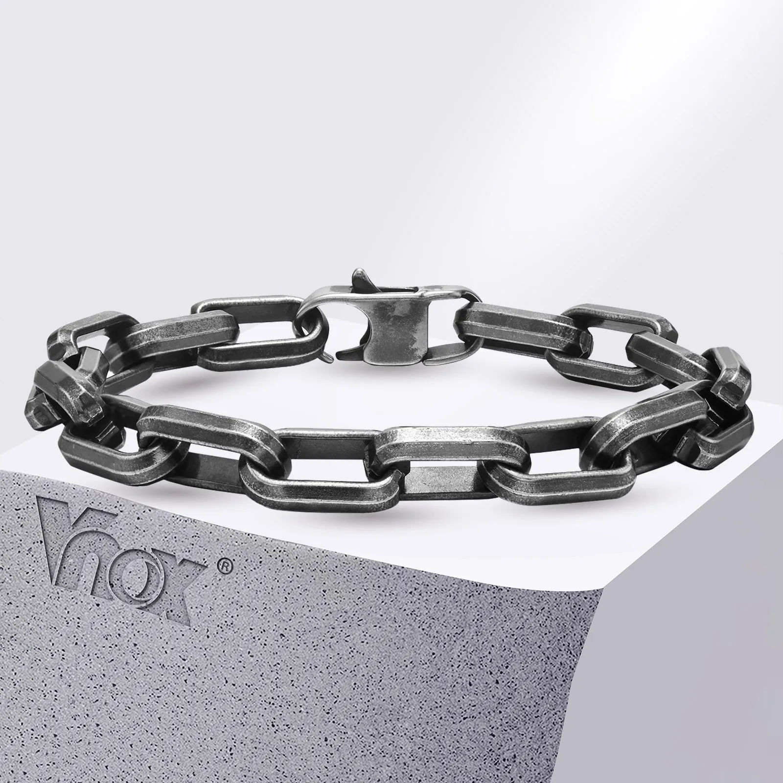 Vnox 펑크 남성용 무거운 직사각형 링크 체인 팔찌, 십대 소년, 빈티지 산화 종이 클립 체인 팔찌, 청키 쥬얼리 title=Vnox 펑크 남성용 무거운 직사각형 링크 체인 팔찌, 십대 소년, 빈티지 산화 종이 클립 체인 팔찌, 청키 쥬얼리 