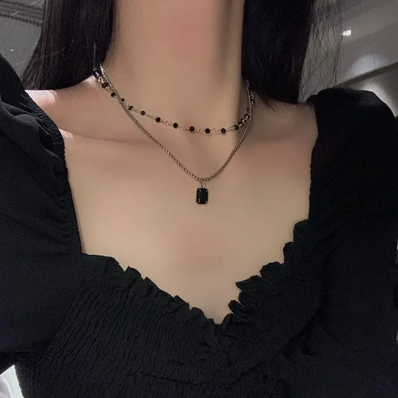 여성용 블랙 크리스탈 비즈 더블 레이어 목걸이, 맞춤형 패션 데일리 액세서리, 파티 쥬얼리, 생일 선물, 신제품