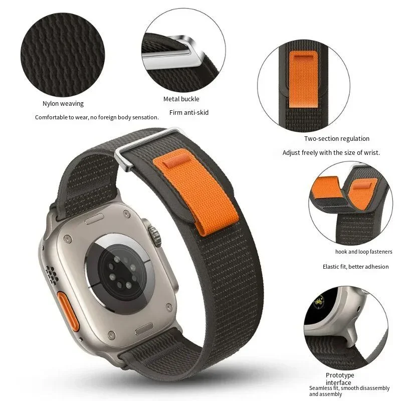 Apple Watch Ultra 2 용 트레일 루프 스트랩 49mm 시리즈 9 8 7 iWatch 6 5 4 3 SE 44mm 40mm 42mm 용 45mm 41mm 스포츠 나일론 손목 밴드
