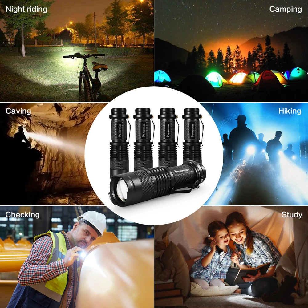 5 PCS 미니 가장 밝은 Led 손전등 전술 손전등 AA 배터리 또는 14500으로 구동되는 강력한 LED 토치 Zoomable Flashlamp