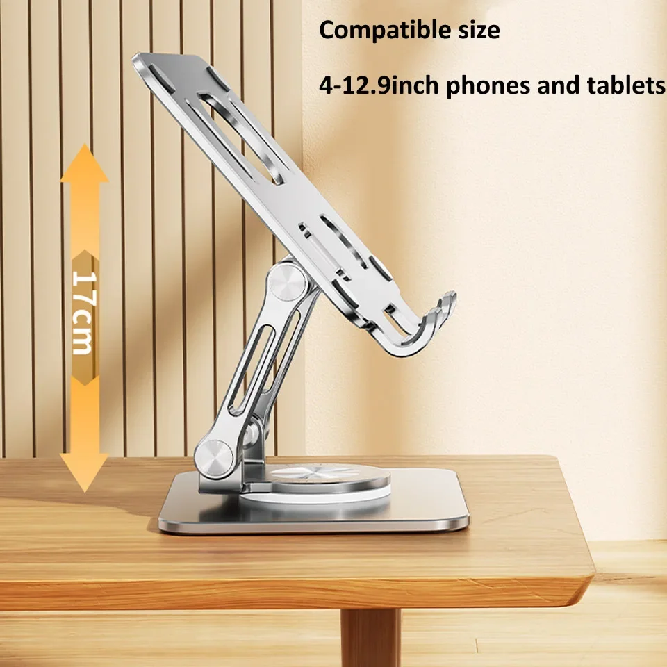 360 °   iPad용 회전 태블릿 ​​스탠드, 조절 가능한 접이식 태블릿 홀더, iPad Pro/Air/Mini와 호환되는 알루미늄 전화 스탠드