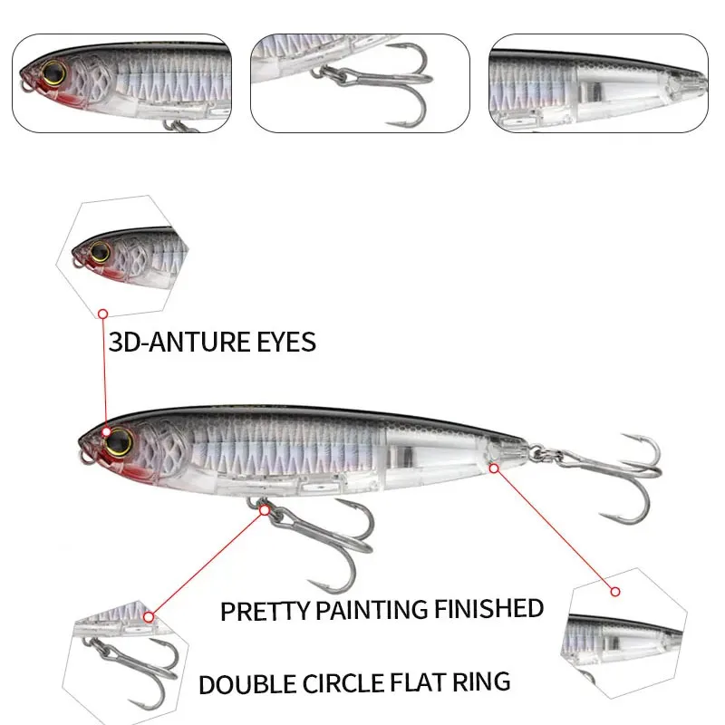 17g 표면 연필 낚시 미끼 송어베이스 탑 워터 Swimbait 장비에 대한 개 부동 Wobbler 레이저 인공 미끼 산책
