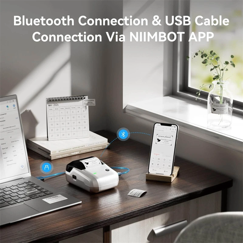 NIIMBOT B1 테이프가있는 휴대용 열전 사 프린터 2 인치 접착 라벨 프린터 미니 블루투스 스티커 메이커 지원 스마트 폰 PC