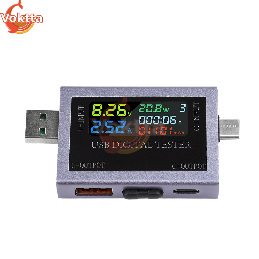 듀얼 USB Type-C 테스터 DC 4.5-50V 0-8A 다기능 디지털 디스플레이 전압 전류계 전력계 보조베터리 충전 테스터