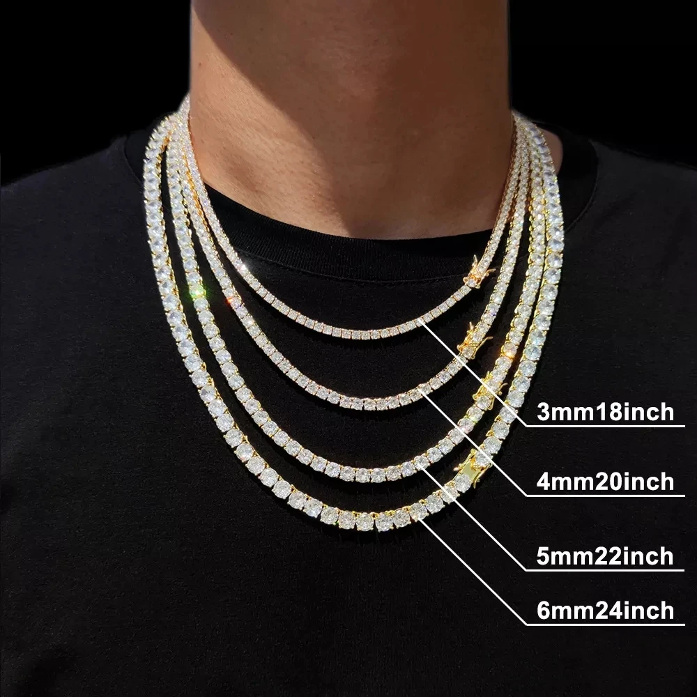 힙합 1 행 Cz 테니스 체인 목걸이 큐빅 지르콘 아이스 아웃 3Mm 4Mm 5Mm 6Mm 18/K 랩퍼 목걸이 드롭 배송 럭셔리 쥬얼리
