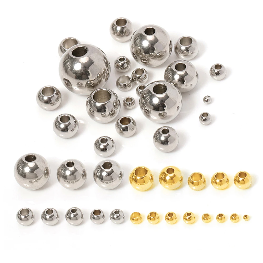 100pcs 3/4/5/6/8/10mm 실버 스테인레스 스틸 스페이서 비즈 느슨한 공 큰 구멍 1.2-5mm 매력 팔찌 쥬얼리 만들기 title=100pcs 3/4/5/6/8/10mm 실버 스테인레스 스틸 스페이서 비즈 느슨한 공 큰 구멍 1.2-5mm 매력 팔찌 쥬얼리 만들기 