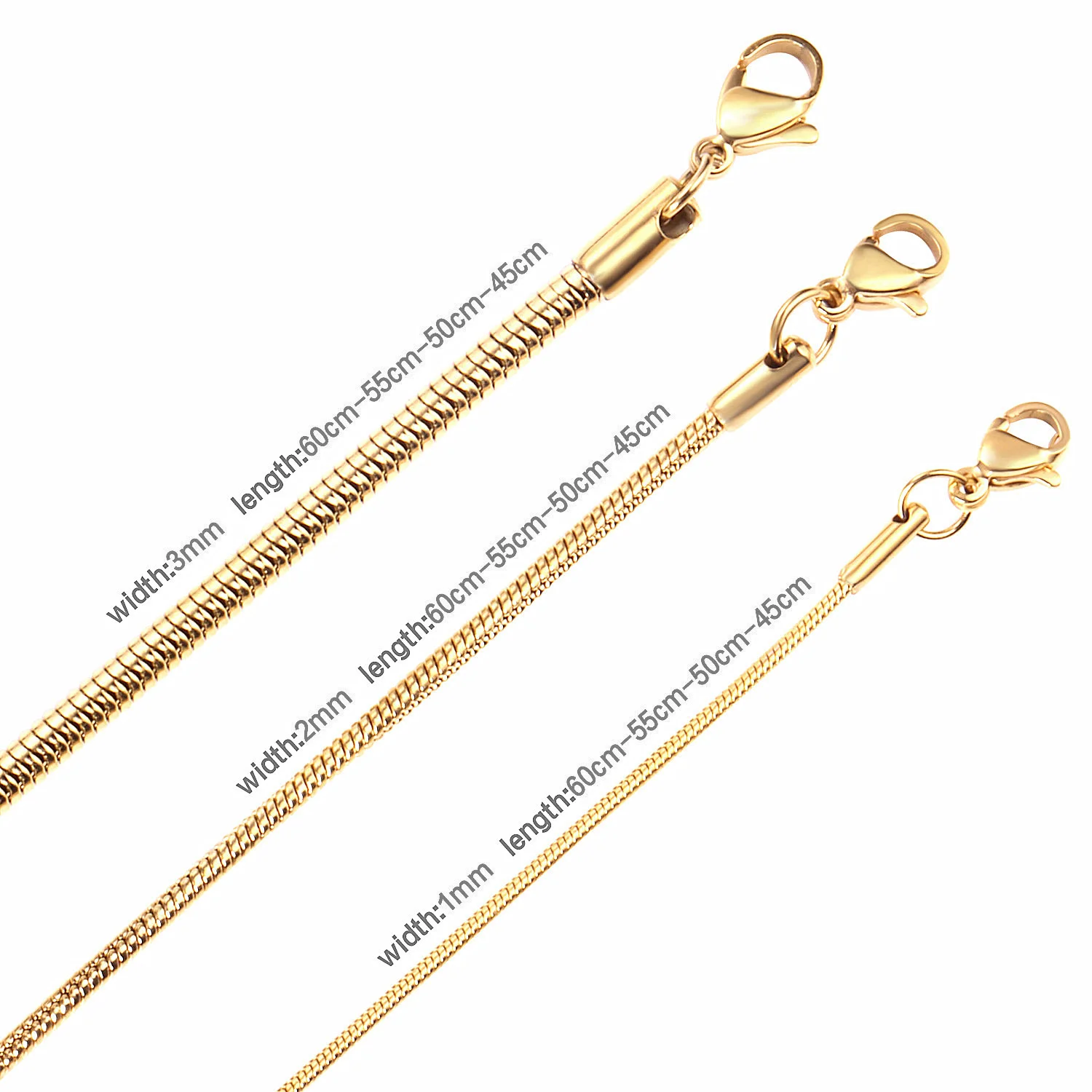 LUXUSTEEL 1pcs 1mm 황금 도금 뱀 체인 목걸이 펜던트에 대한 기본 보석 스테인레스 스틸 목걸이 DIY 초커