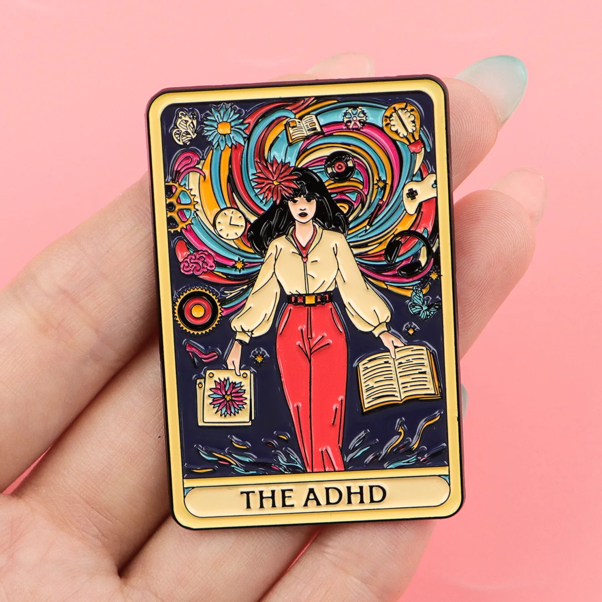 ADHD 정신 건강 인식 에나멜 핀 아트 브로치 소나무 옷깃 핀 배지 배낭 의류 액세서리 패션 쥬얼리 선물