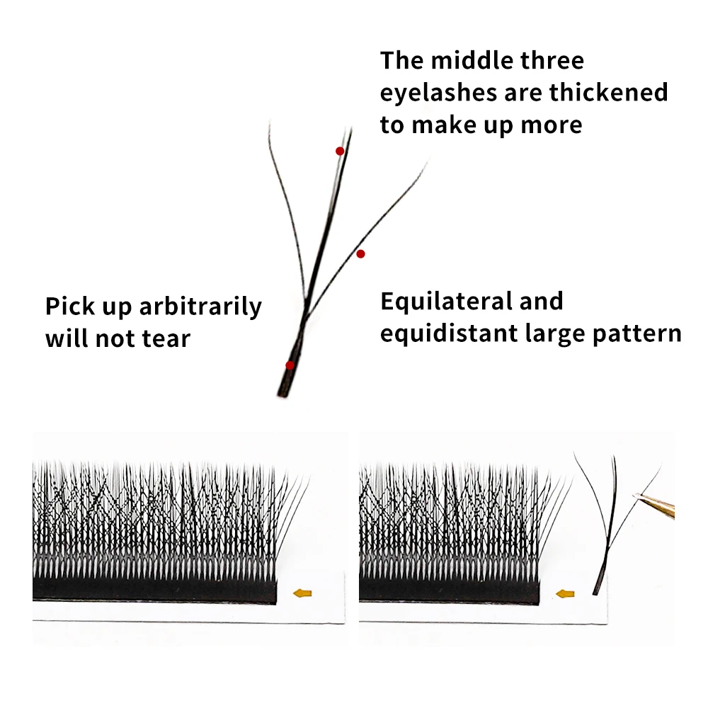 LAIYANUO 3D W 3코어 트리플 팁 속눈썹 W ShaEyelash Extensions Blister Premade 2코어 팬 더블