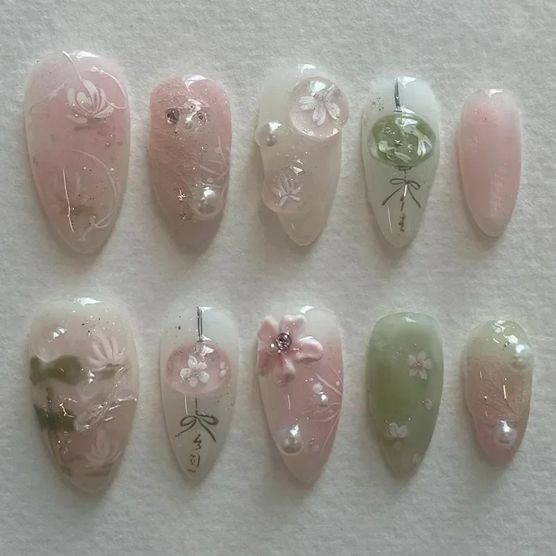 24Pcs 핑크 아몬드 거짓 손톱 달콤한 여름 가짜 손톱 귀여운 꽃 진주 손톱 프레스 온 여자를위한 손톱에 다채로운 모네 프레스 title=24Pcs 핑크 아몬드 거짓 손톱 달콤한 여름 가짜 손톱 귀여운 꽃 진주 손톱 프레스 온 여자를위한 손톱에 다채로운 모네 프레스 