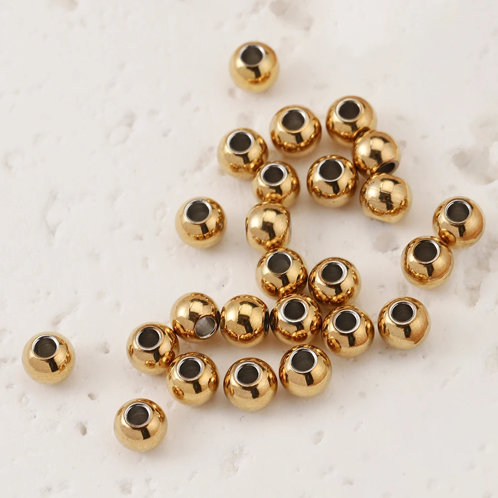 100pcs 3/4/5/6/8/10mm 실버 스테인레스 스틸 스페이서 비즈 느슨한 공 큰 구멍 1.2-5mm 매력 팔찌 쥬얼리 만들기