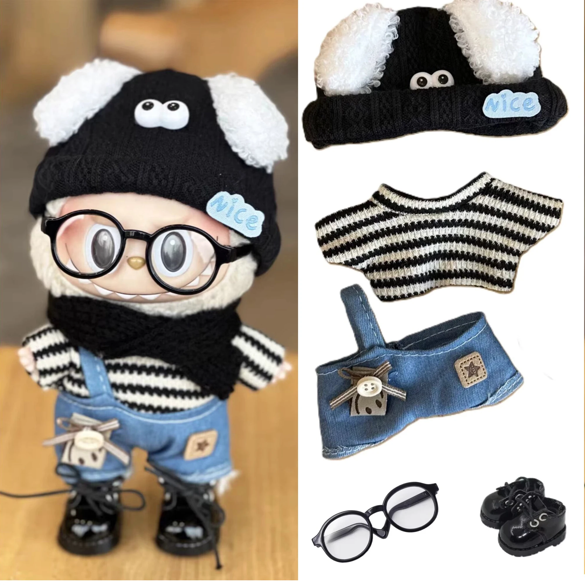 17cm Labubu V1 V2 개 모자 데님 스트랩 스트라이프 내부 Labubu 디자이너 의류 Labubu Ropa 용 패션 의류 세트 title=17cm Labubu V1 V2 개 모자 데님 스트랩 스트라이프 내부 Labubu 디자이너 의류 Labubu Ropa 용 패션 의류 세트 
