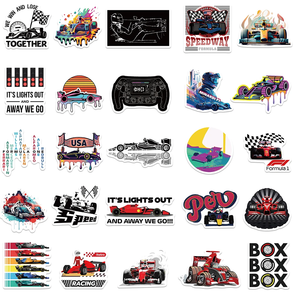 50pcs F1 포뮬러 원 멋진 속도 레이싱 스티커 장식 오토바이 자동차 노트북 자전거 케이스 가방 물 Bottl DIY 데칼