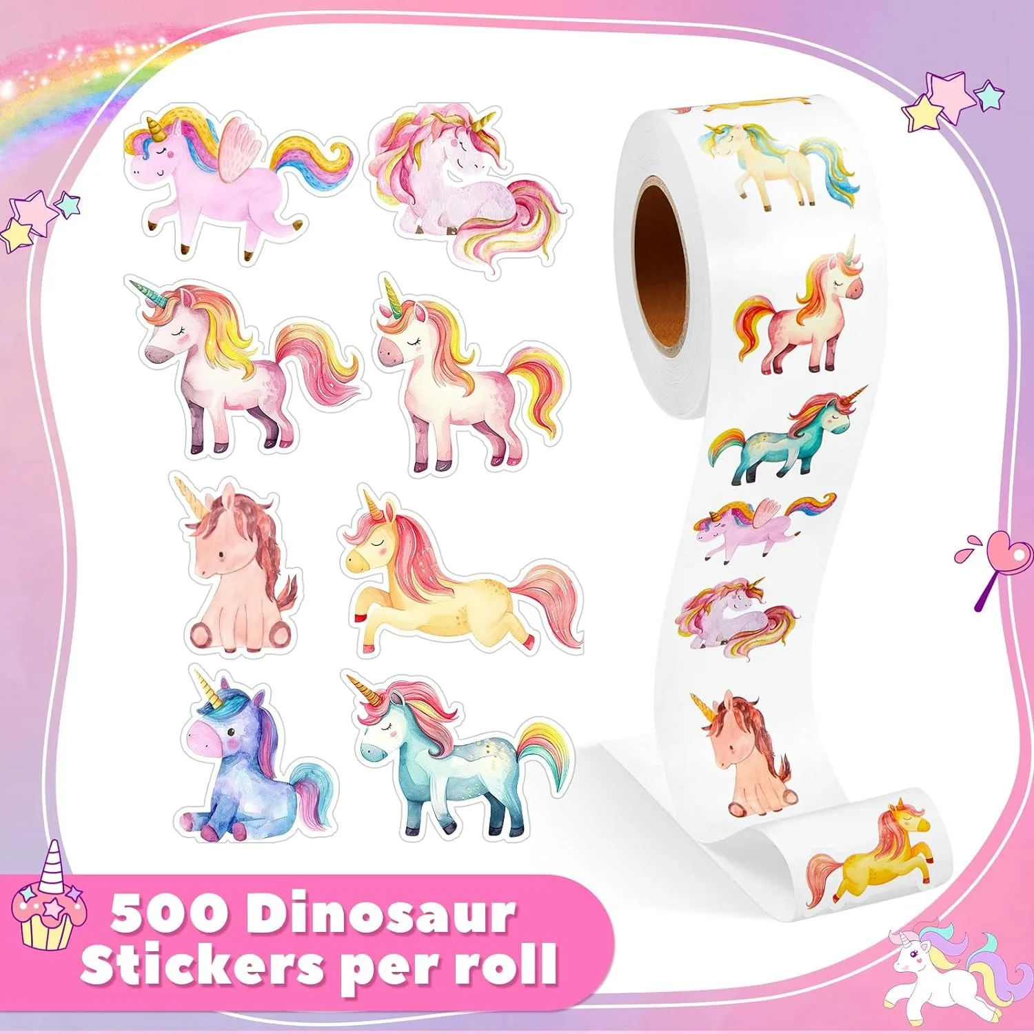 100-500pcs 만화 동물 유니콘 스티커 어린이 보상 스티커 선물 장식 라벨 격려 학생 편지지 스티커