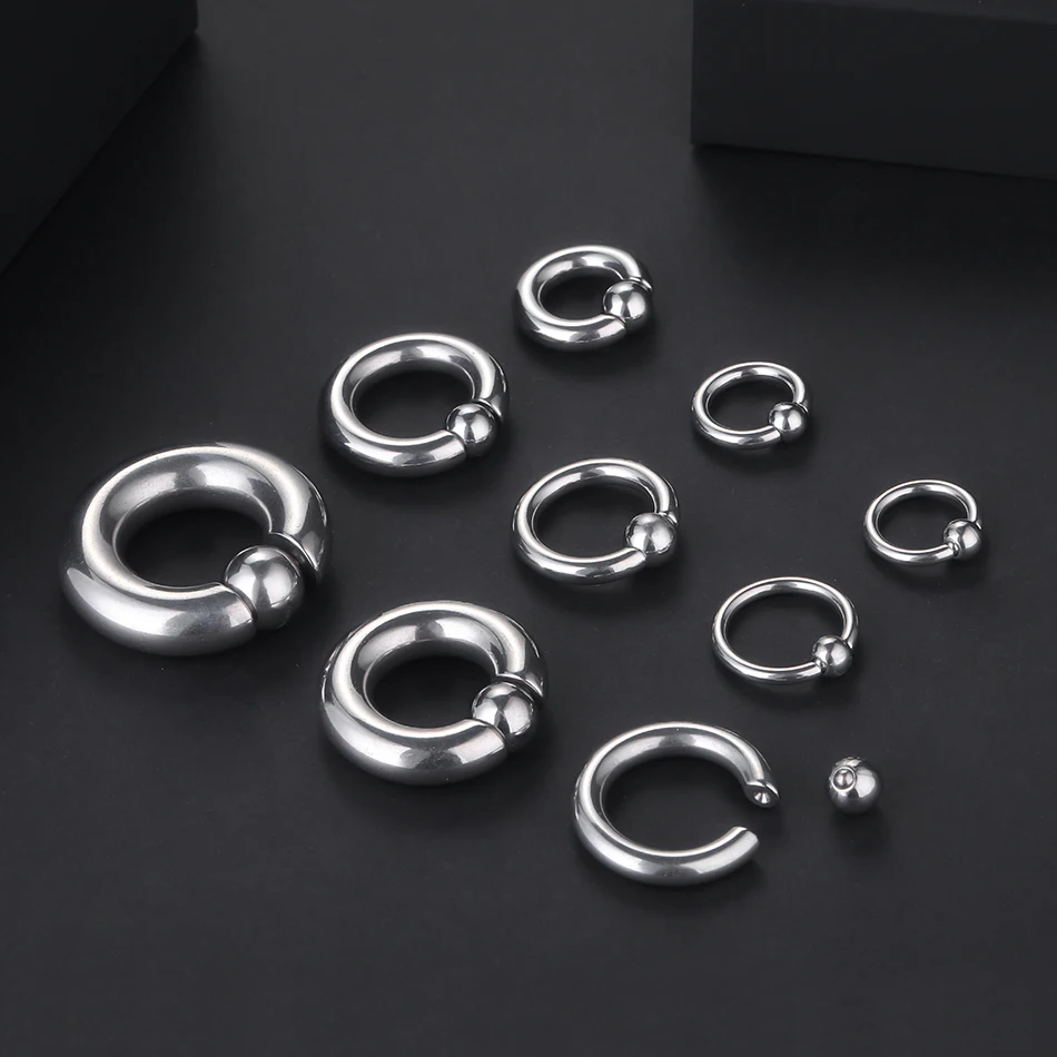 1Pc 스테인레스 스틸 대형 게이지 코 후프 링 포로 비드 Septum 링 BCR 코 피어싱 귀 확장기 귀걸이 바디 쥬얼리