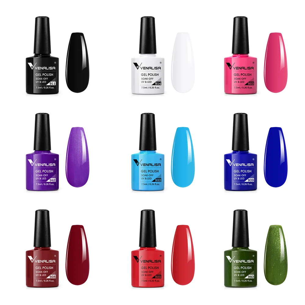 Venalisa 네일 젤 폴리쉬 7.5ml 레드 컬러 컬렉션 풀 커버리지 롱웨어 다이아몬드 템퍼드 탑 코트 UV LED 젤 네일 담그기