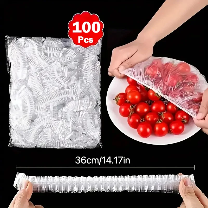 100pcs 일회용 식품 커버 Saran 랩 창자 커버 식품 등급 신선 유지 비닐 봉투 주방 보관 액세서리 title=100pcs 일회용 식품 커버 Saran 랩 창자 커버 식품 등급 신선 유지 비닐 봉투 주방 보관 액세서리 