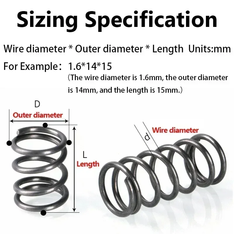 10Pcs 1.4mm 스프링 강철 압축 스프링, OD: 8/9/10/11/12/13/14/15/16/17/18/20/22mm, 길이: 10mm-100mm, 사용자 정의 가능