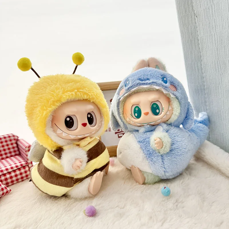 Labubu 플러시 옷을위한 귀여운 만화 녹색 공룡 복장 Labbubu 액세서리를위한 패션 상어 마카롱 한국 스타일 옷