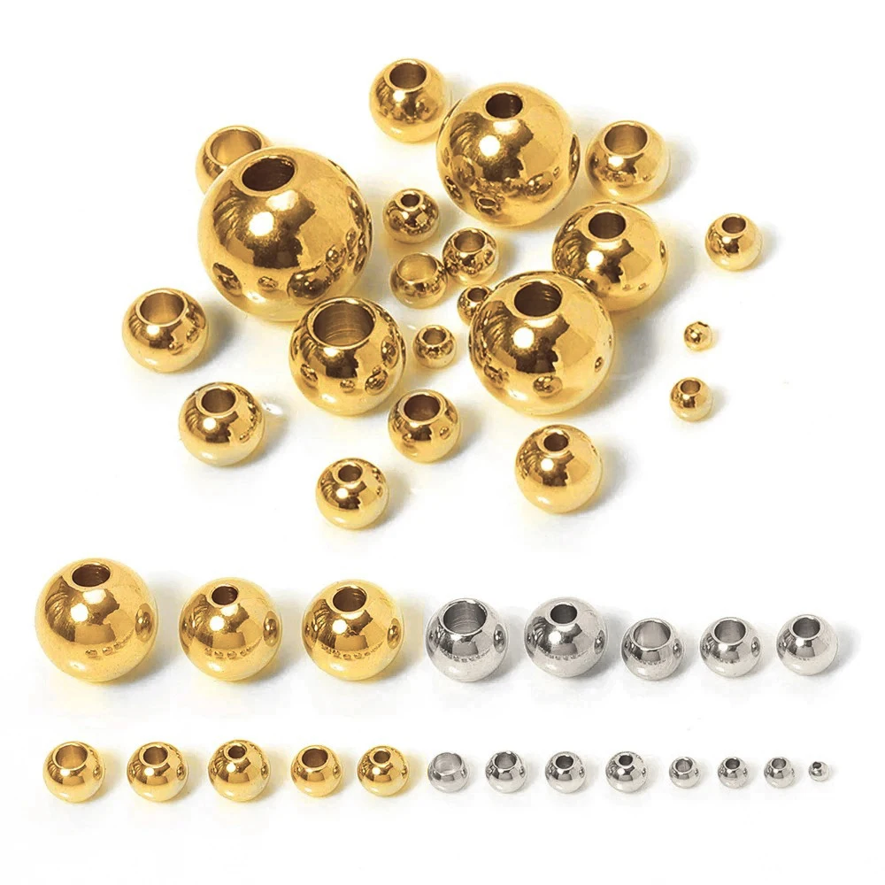 100pcs 3/4/5/6/8/10mm 실버 스테인레스 스틸 스페이서 비즈 느슨한 공 큰 구멍 1.2-5mm 매력 팔찌 쥬얼리 만들기