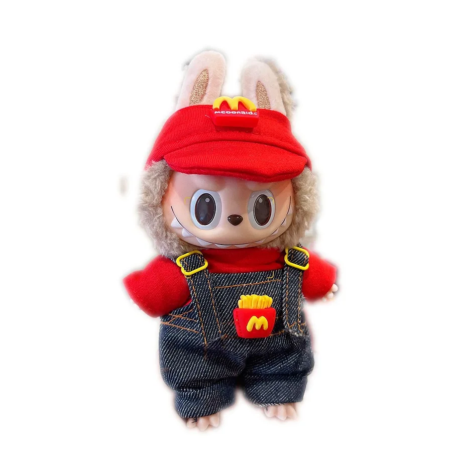 17cm V1V2 Labubu mcdonalds 의류 복장 작업 소녀 세트 귀여운 인형 작업복 의류 소년 복장 작업복 액세서리