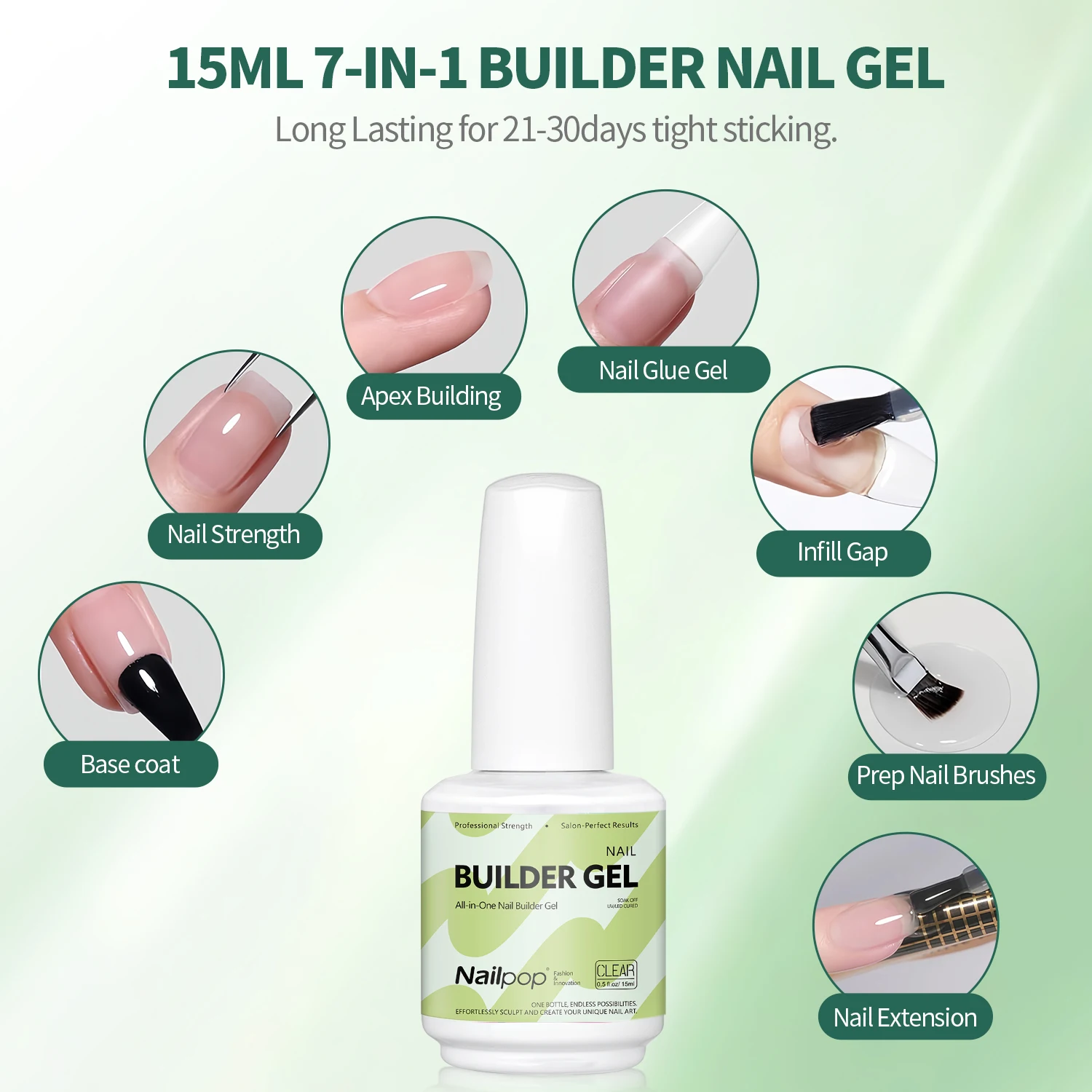 Nailpop 15ml 빌더 젤 매니큐어 네일 에이펙스 & 익스텐션 강화제 업그레이드 된 UV 젤 라인 석 접착제 4 색