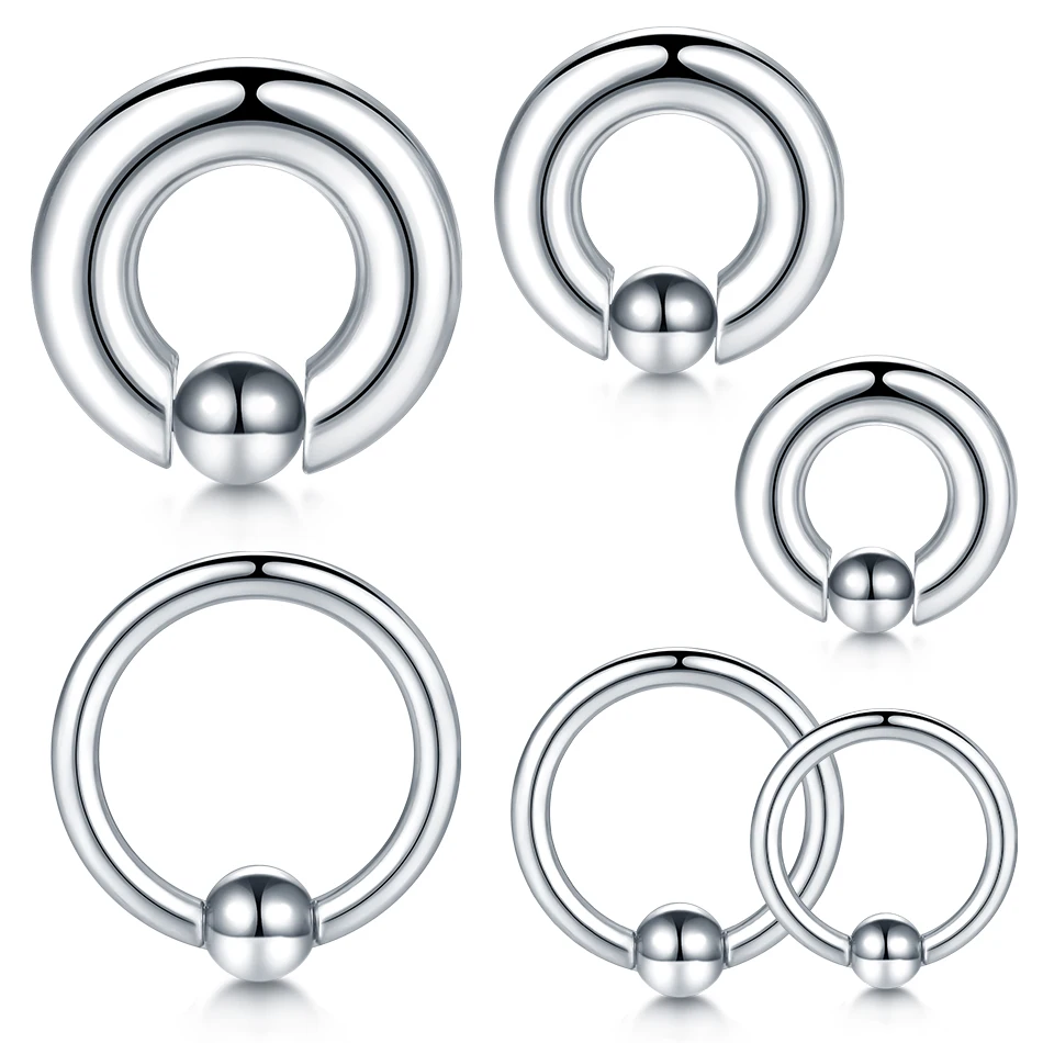 1Pc 스테인레스 스틸 대형 게이지 코 후프 링 포로 비드 Septum 링 BCR 코 피어싱 귀 확장기 귀걸이 바디 쥬얼리