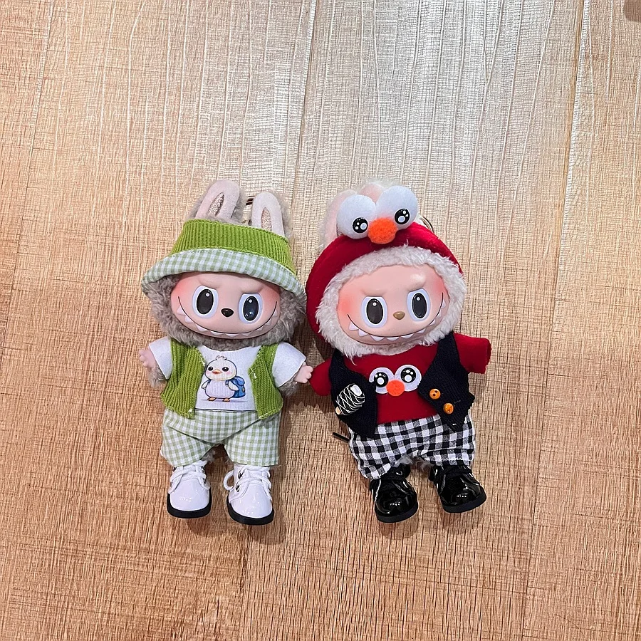 17cm V1V2 Labubu mcdonalds 의류 복장 작업 소녀 세트 귀여운 인형 작업복 의류 소년 복장 작업복 액세서리