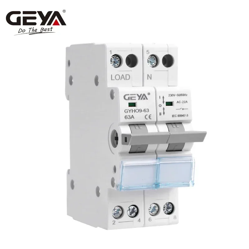 GEYA GYHO9 수동 전송 스위치 표시기가 있는 새로운 디자인 63A 100A 125A MTS 이중 전원 수동 변환 절연 스위치