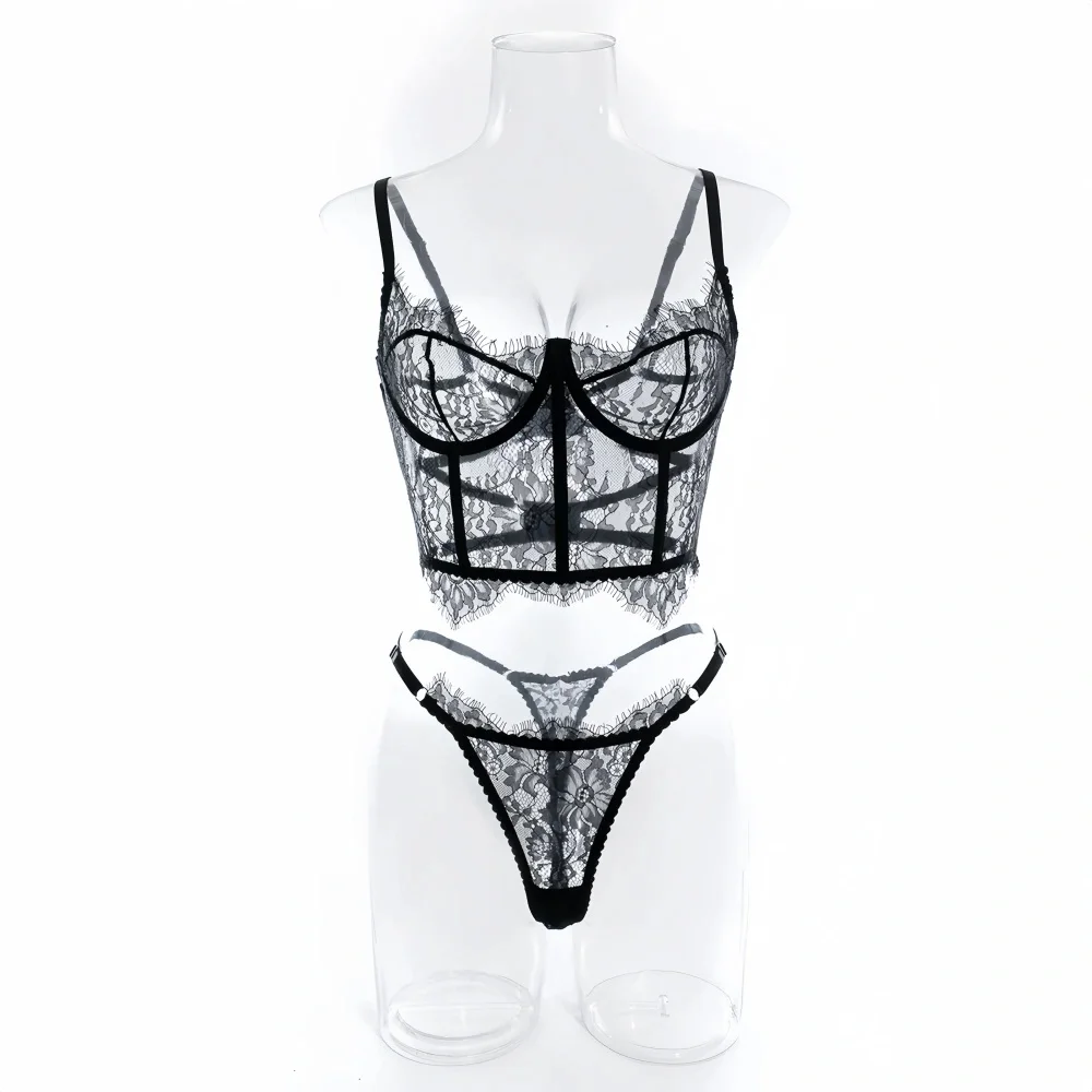 Krasapt Bustier 꽃 레이스 섹시한 란제리 세트 브래지어 간략한 세트 여성 속옷 투명 Unlined 중공 속눈썹 레이스 섹스 슈트