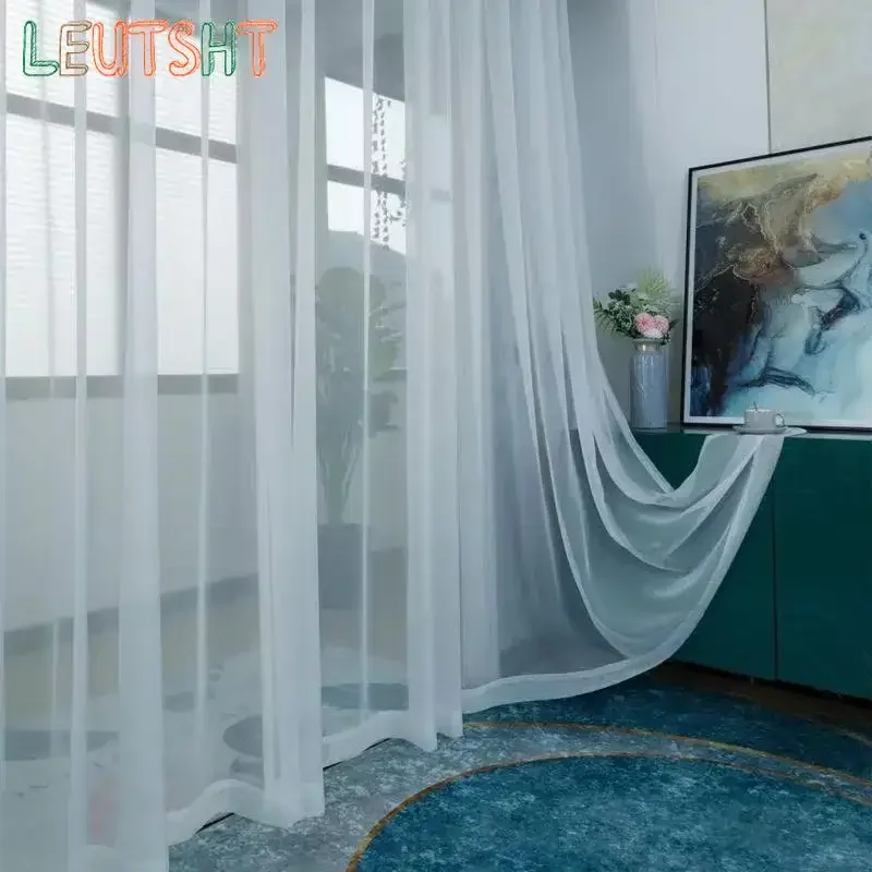 사용자 정의 크기 흰색 얇은 커튼 거실 창 투명 Tulle 커튼 웨딩 커튼 홈 장식