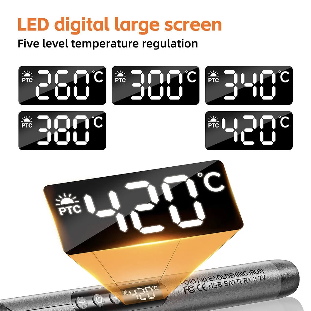 무선 USB 디지털 납땜 인두 온도 조절 가능 300-450 ℃   Type-C 1000mAh 배터리 지능형 납땜 용접 철 도구
