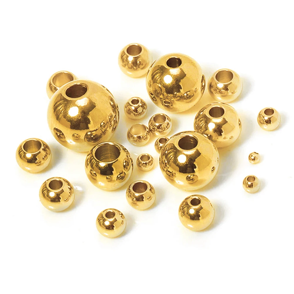 100pcs 2-8mm 스테인레스 스틸 골드 컬러 스페이서 비즈 매력 느슨한 구슬 DIY 팔찌 목걸이 비즈 보석 만들기 매력