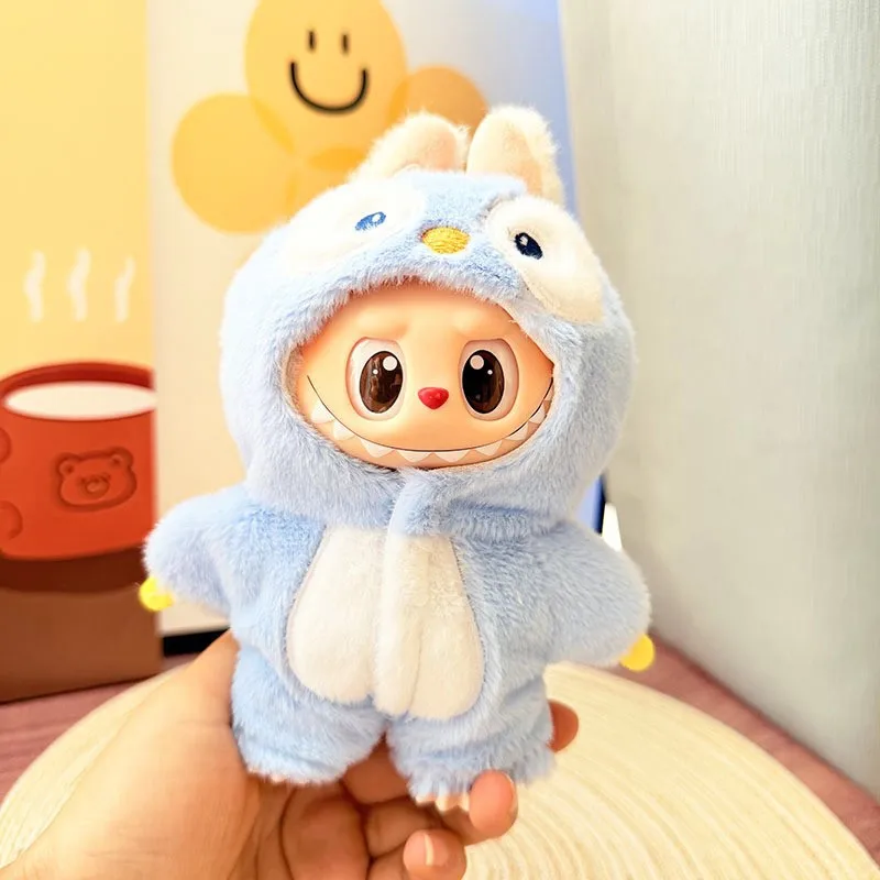 Labubu 플러시 옷을위한 귀여운 만화 녹색 공룡 복장 Labbubu 액세서리를위한 패션 상어 마카롱 한국 스타일 옷