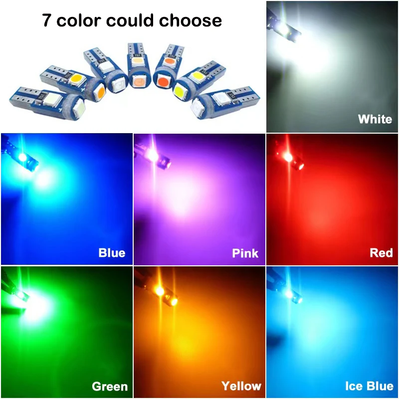 10Pcs T5 Led 전구 W3W W1.2W Led Canbus 자동차 인테리어 조명 대시 보드 다채로운 표시기 웨지 자동 악기 램프 12V