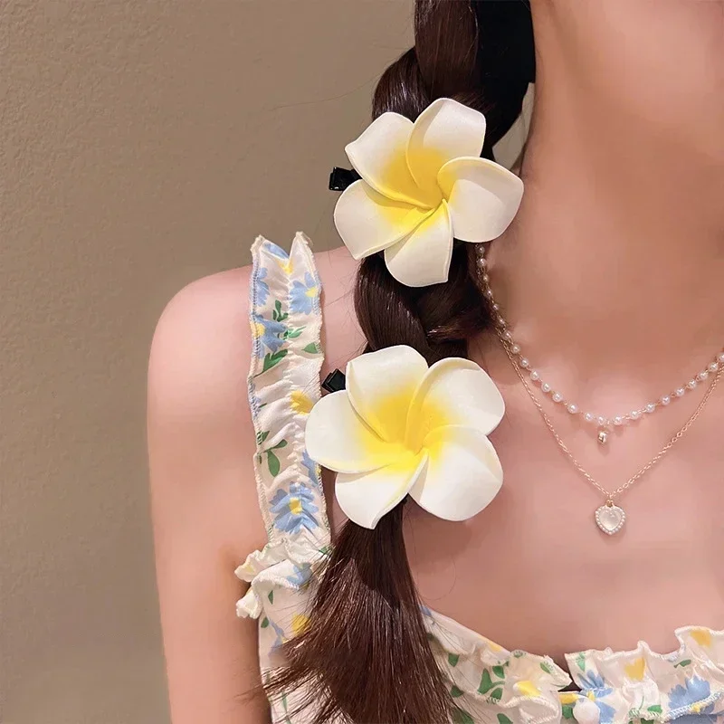 여성용 Plumeria 꽃 헤어 클립, 여아용 미적 머리핀, 계란 꽃 바렛, 파티 가방, 헤어 액세서리, 패션