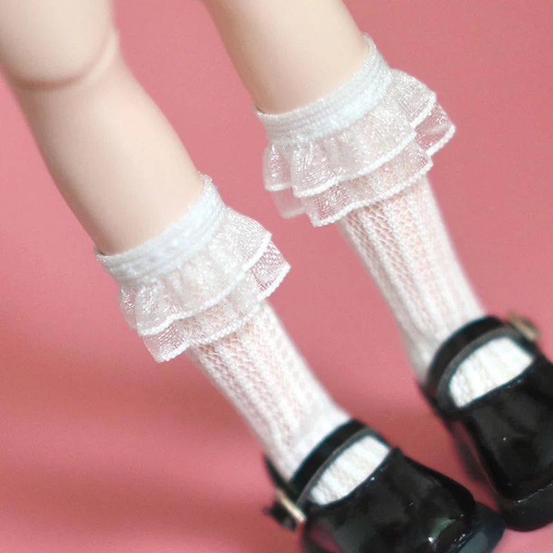 Blyth 인형 레이스 양말 한 쌍, 귀여운 긴 흰색 양말, Blythe Licca Azone OB24 풀립 1/6 인형 액세서리, 어린이 선물