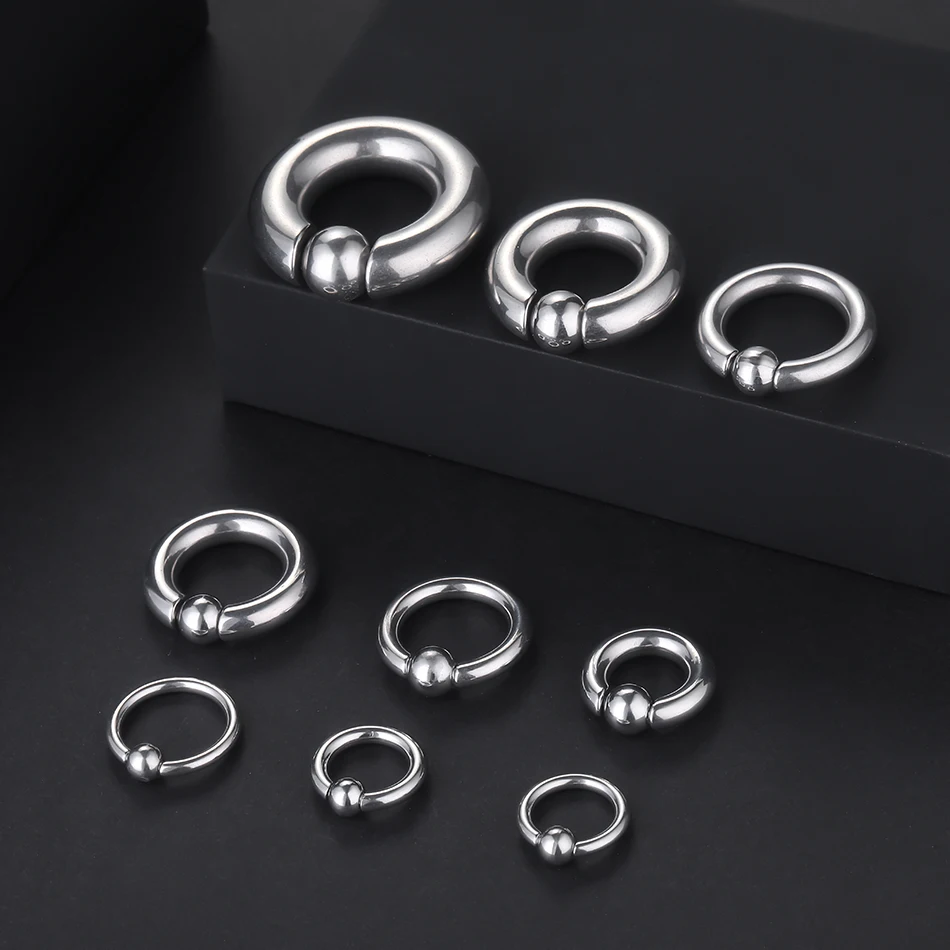 1Pc 스테인레스 스틸 대형 게이지 코 후프 링 포로 비드 Septum 링 BCR 코 피어싱 귀 확장기 귀걸이 바디 쥬얼리