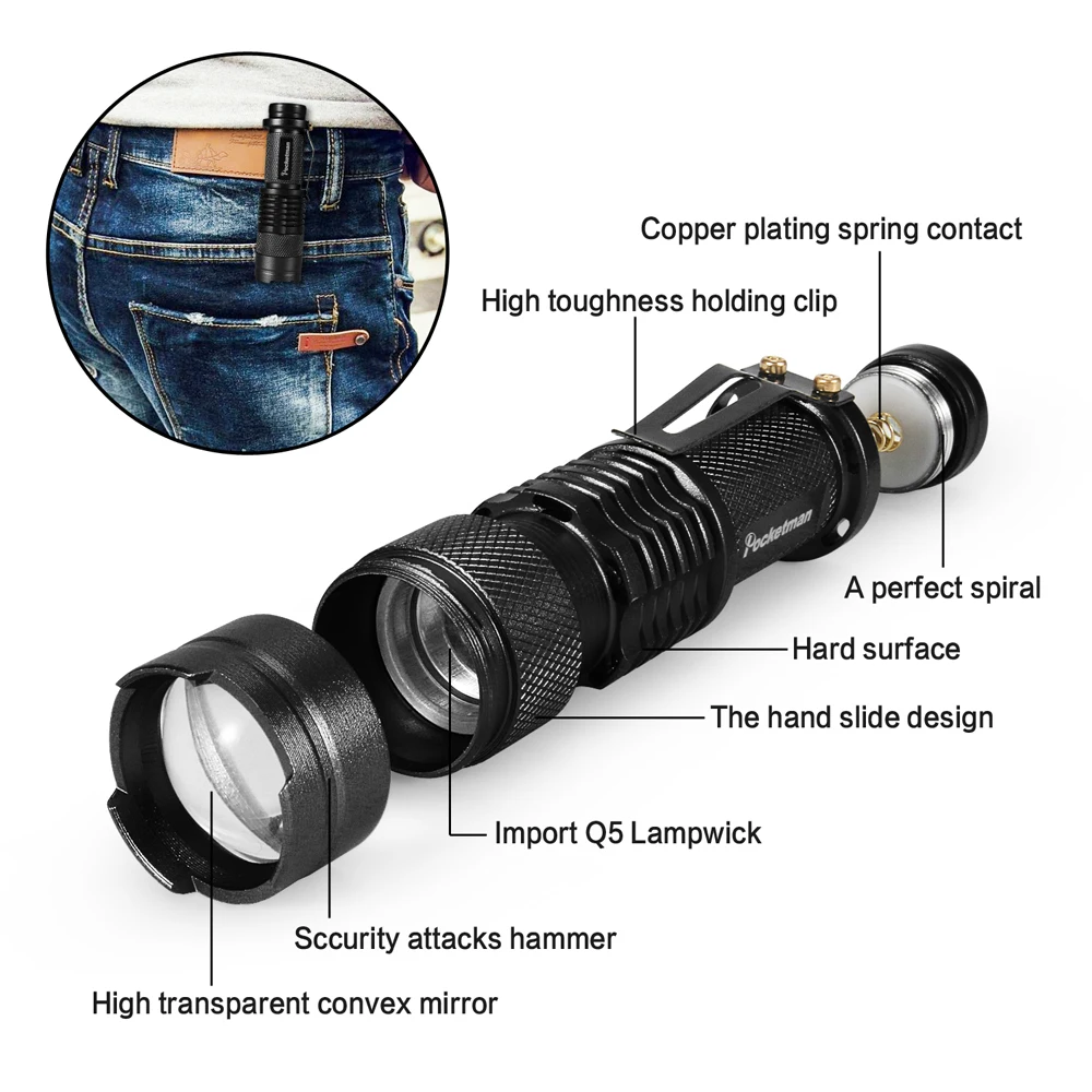 5 PCS 미니 가장 밝은 Led 손전등 전술 손전등 AA 배터리 또는 14500으로 구동되는 강력한 LED 토치 Zoomable Flashlamp