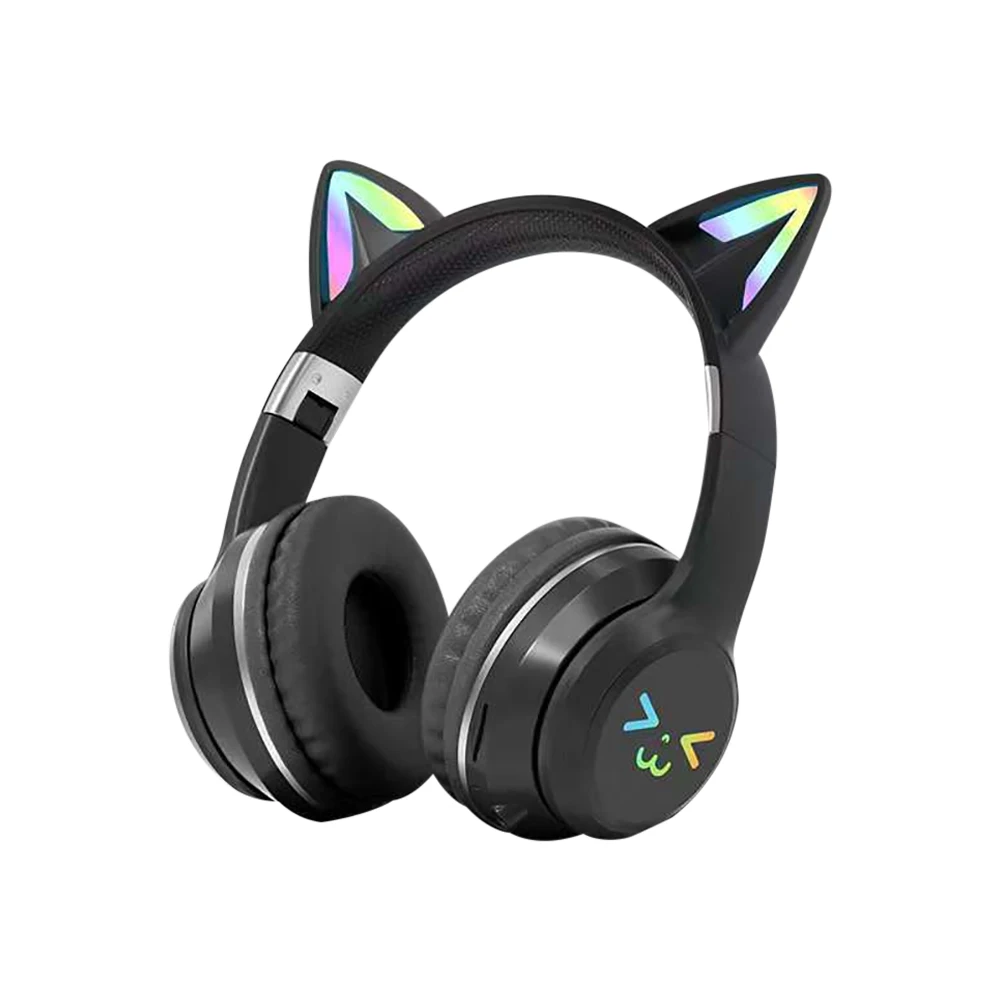 그라디언트 무선 헤드폰 RGB 귀여운 고양이 귀 블루투스 이어폰 마이크 스테레오 음악 게임 이어폰 소녀 어린이 선물