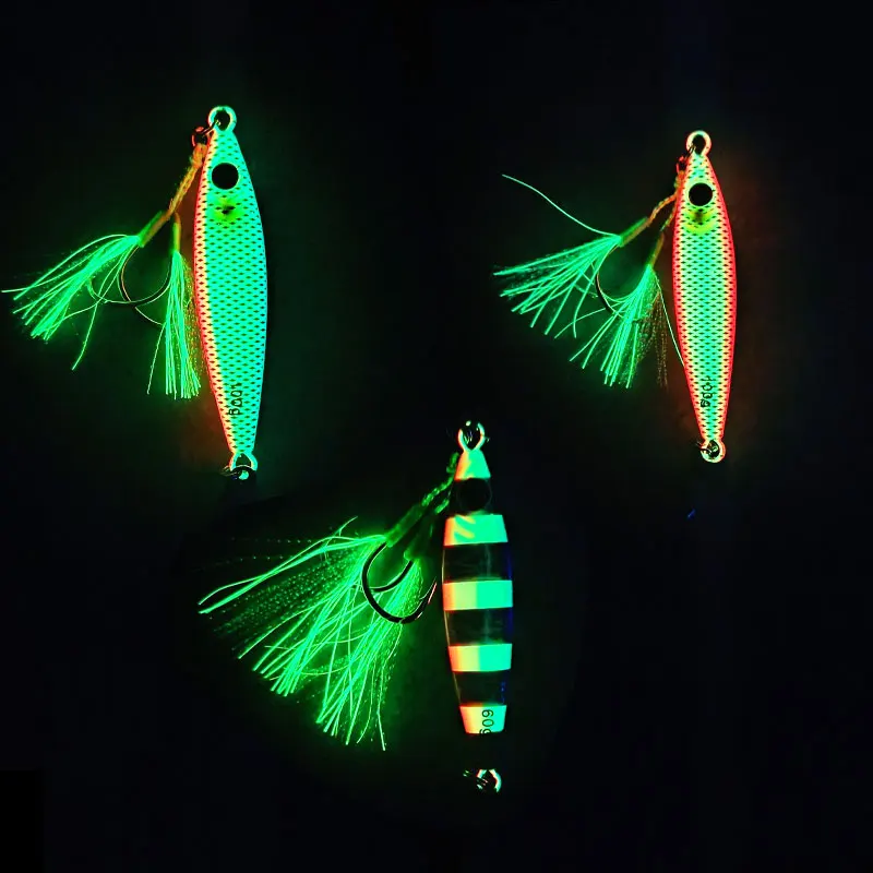 AS 느린 지그 Pesca 루어 낚시 글로우 지그 느린 떨어지는 낚시꾼 40g60g80g100g 금속 하드 미끼 싱킹 지그 Pesca Leurre 미끼