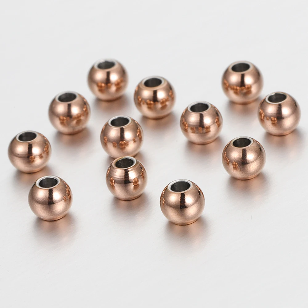100pcs 2-8mm 스테인레스 스틸 골드 컬러 스페이서 비즈 매력 느슨한 구슬 DIY 팔찌 목걸이 비즈 보석 만들기 매력
