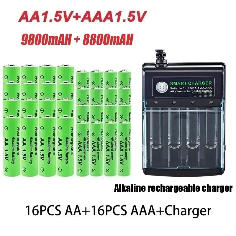 시계 라디오 비디오 게임 디지털 카메라 AA AAA 충전기에 대 한 원래 AA 충전식 AAA 배터리 1.5V AA 9800mAh/AAA 8800mAh