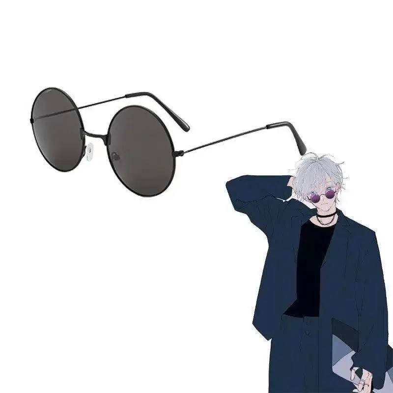 Gojo Satoru 안경 애니메이션 Jujutsu Kaisen 코스프레 블랙 안경 Steampunk 라운드 프레임 안경 선글라스 액세서리 남성 여성