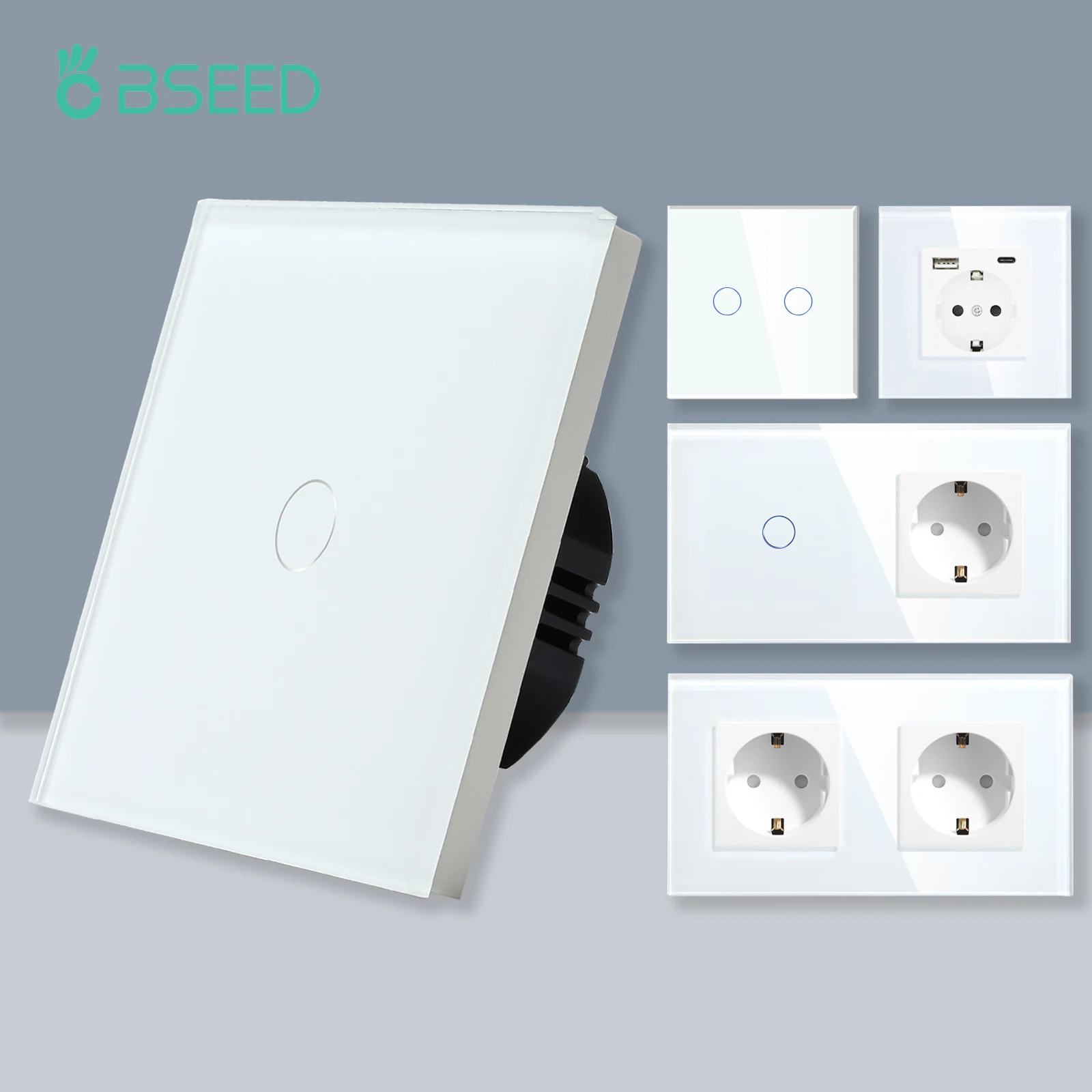 BSEED 1/2/3Gang 터치 라이트 스위치 1Way 단순 센서 스위치 유형-c USB 소켓 EU 표준 유리 패널 파란색 백라이트 10A 흰색 title=BSEED 1/2/3Gang 터치 라이트 스위치 1Way 단순 센서 스위치 유형-c USB 소켓 EU 표준 유리 패널 파란색 백라이트 10A 흰색 