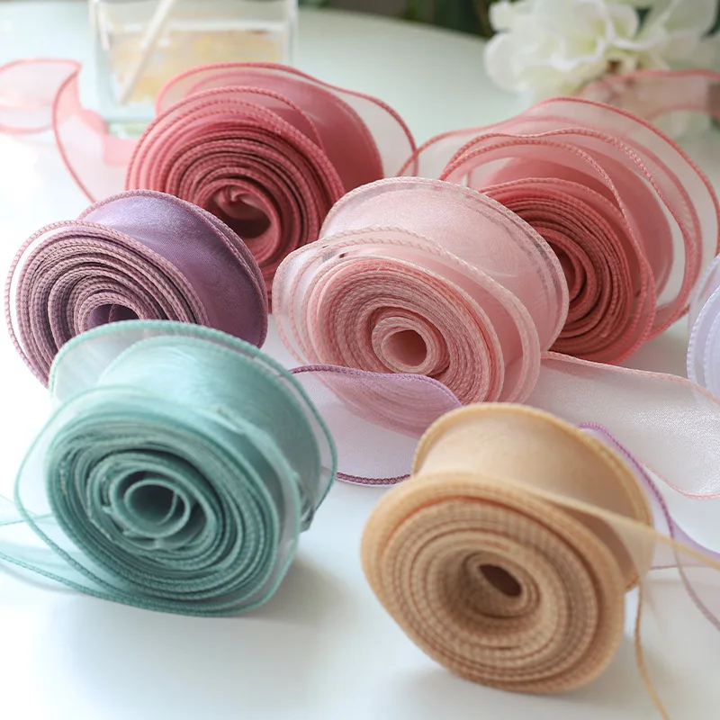 물결 모양 가장자리 피쉬테일 오간자 리본, DIY 리본, 꽃 부케 선물 포장, 웨딩 파티 장식, 공예 용품, 10 야드